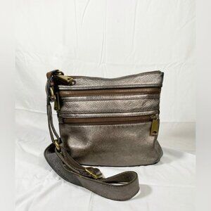 Vintage Y2K Fossil Distressed Metallic  Leather Explorer Cross Body Bag